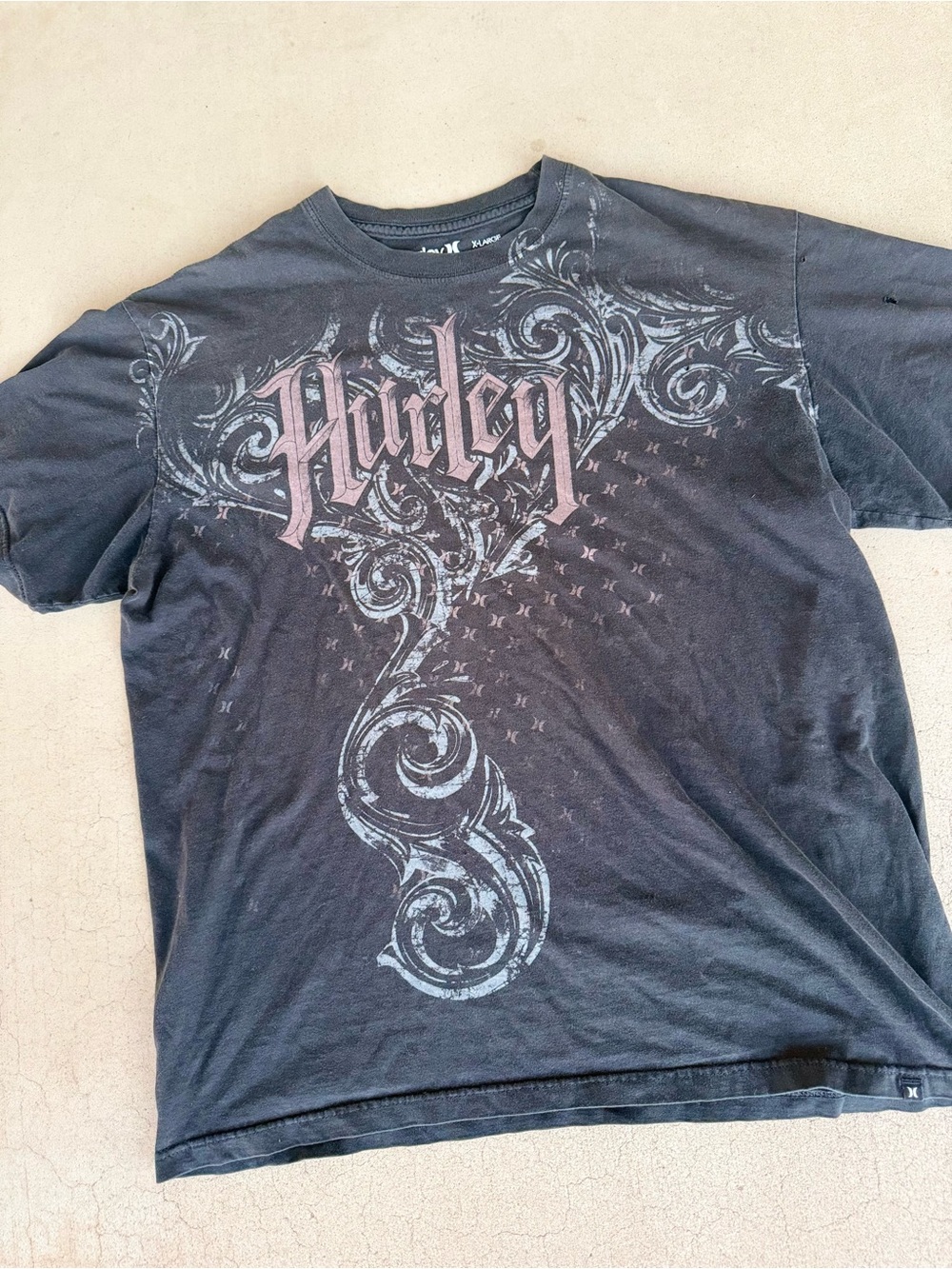 Hurley Y2K Grunge All Over Print Graphic T-Shirt Black XL